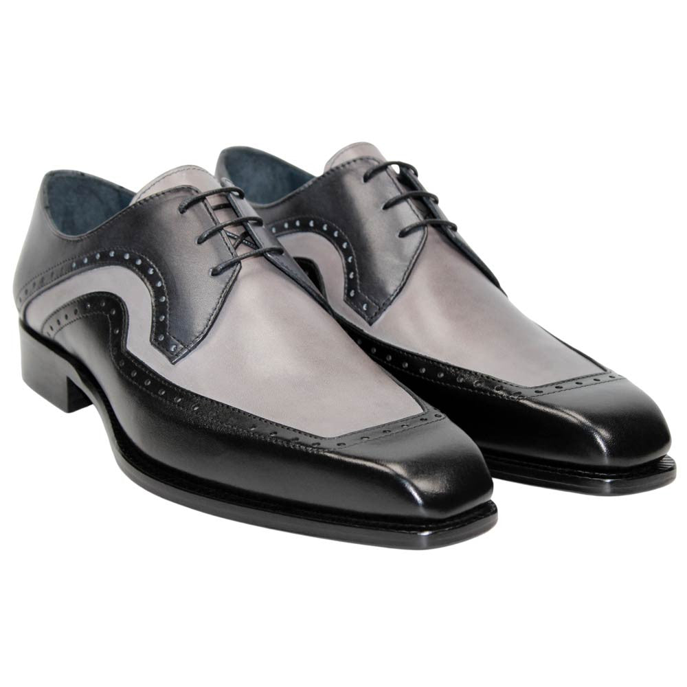 DUCA Velletri Black Men's Combo Italian Leather Spectator Derby Shoes