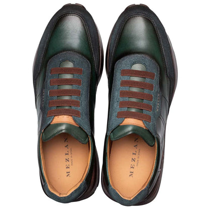 Mezlan Notting Men's Forest/Dark Forest Calfskin & Suede Dress Sneaker - Handmade in Spain