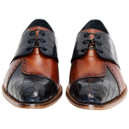 Duca Velentano Navy & Brandy Calf-Skin, Crocodile Print Derby Oxfords