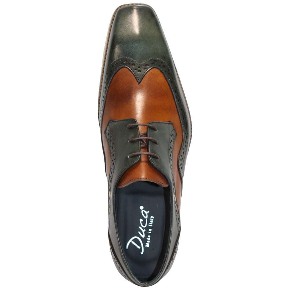 Duca Saranno Men's Green/Cognac Calf-Skin Leather Oxfords Shoes
