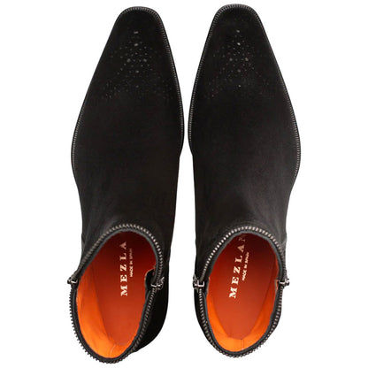 Moretti Black Suede Medallion Toe Zip Boot | Mezlan Dress Boots for Men