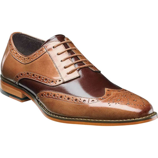 Tinsley Tan & Brown Buffalo Leather Wingtip Oxfords by Stacy Adams