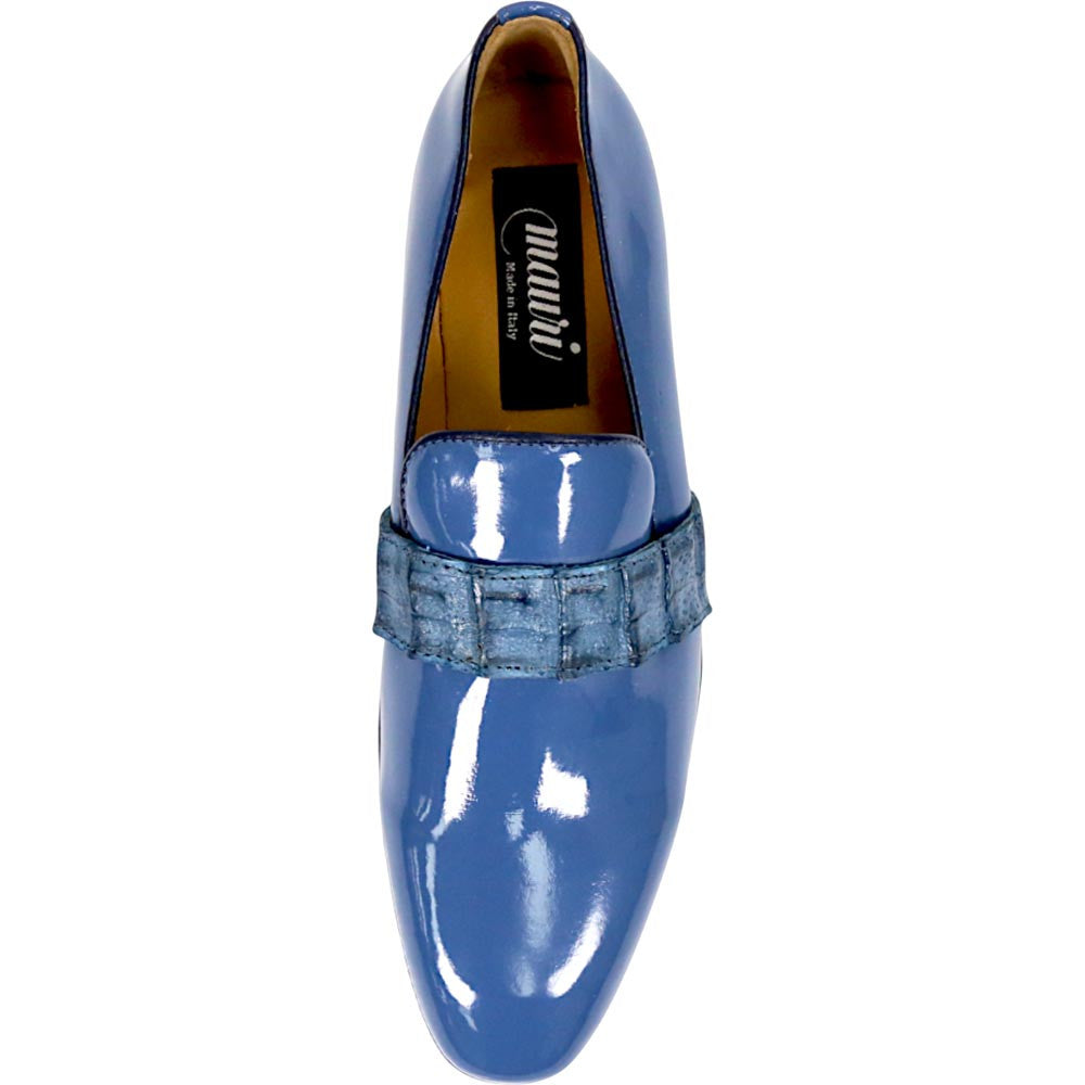 Mauri Elegante Men's Caribbean Blue Exotic Hornback / Patent Leather Slip-On Loafer