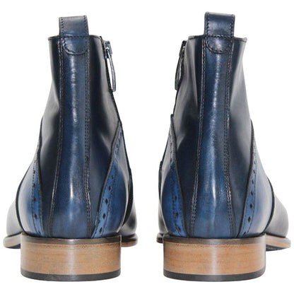Duca Pedaso Men's Navy Calf-Skin Leather Zipper Ankle Oxfords Shoes