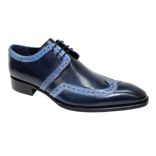 Duca Savona Premium Italian Leather Navy/Light Blue Lace-up Dress Shoes For Men