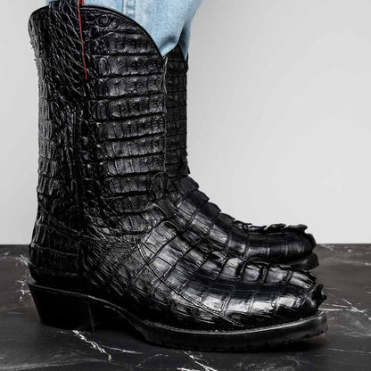 Marlboro Genuine Hornback Caiman Skin Black Cowboy Boot | Marco Di Milano Western Boots