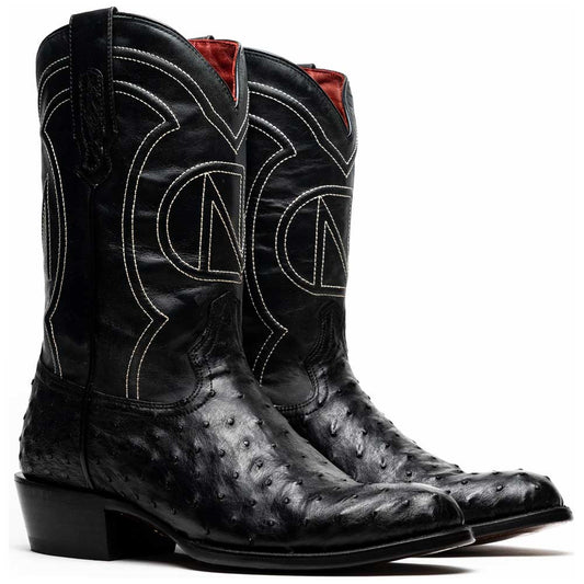 Savannah Genuine Full Quill Ostrich Skin Cowboy Black Boot | Marco Di Milano Western Boots