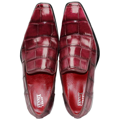 Fennix of Italy Genuine Alligator Skin DUSTIN Burgundy Loafers (USA Men Size)