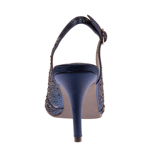 Lady Couture ADORE Navy Blue Mid Heel Rhinestone Slingback