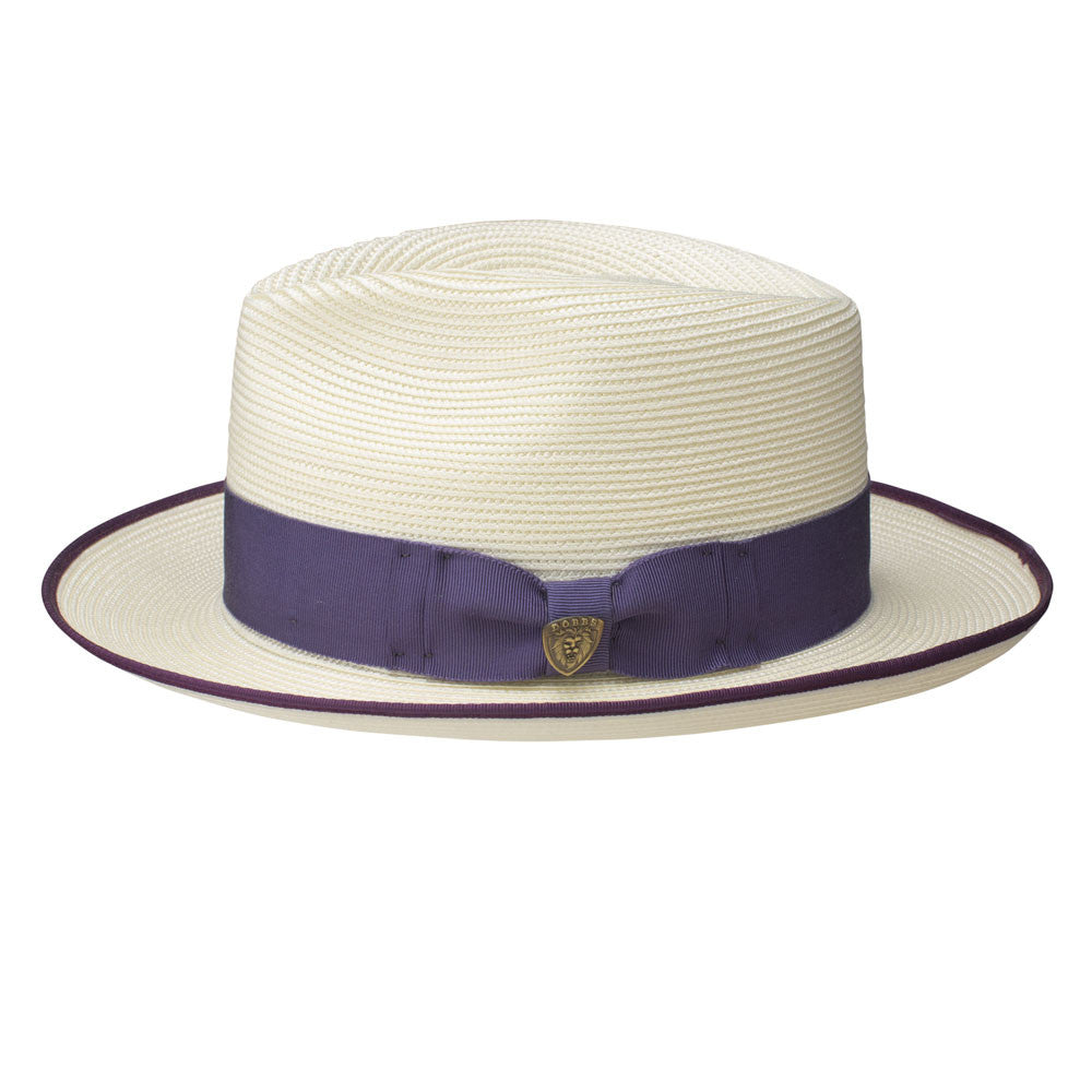 Dobbs Bradshaw Milan Straw Hat in Ivory/Purple
