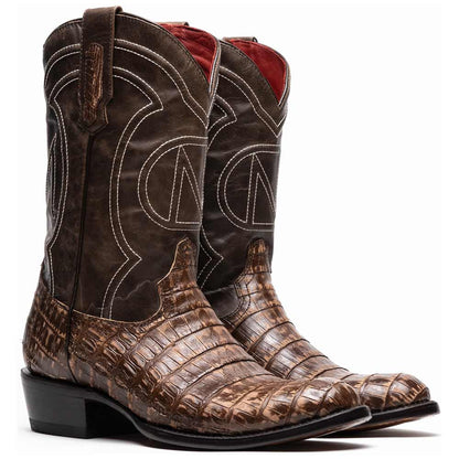 Phoenix Genuine Caiman Belly Skin Stone Brown Cowboy Boot | Marco Di Milano Western Boots