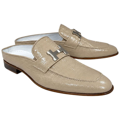 Corrente Men's Vita Calf Skin H-Buckle Mule - Beige