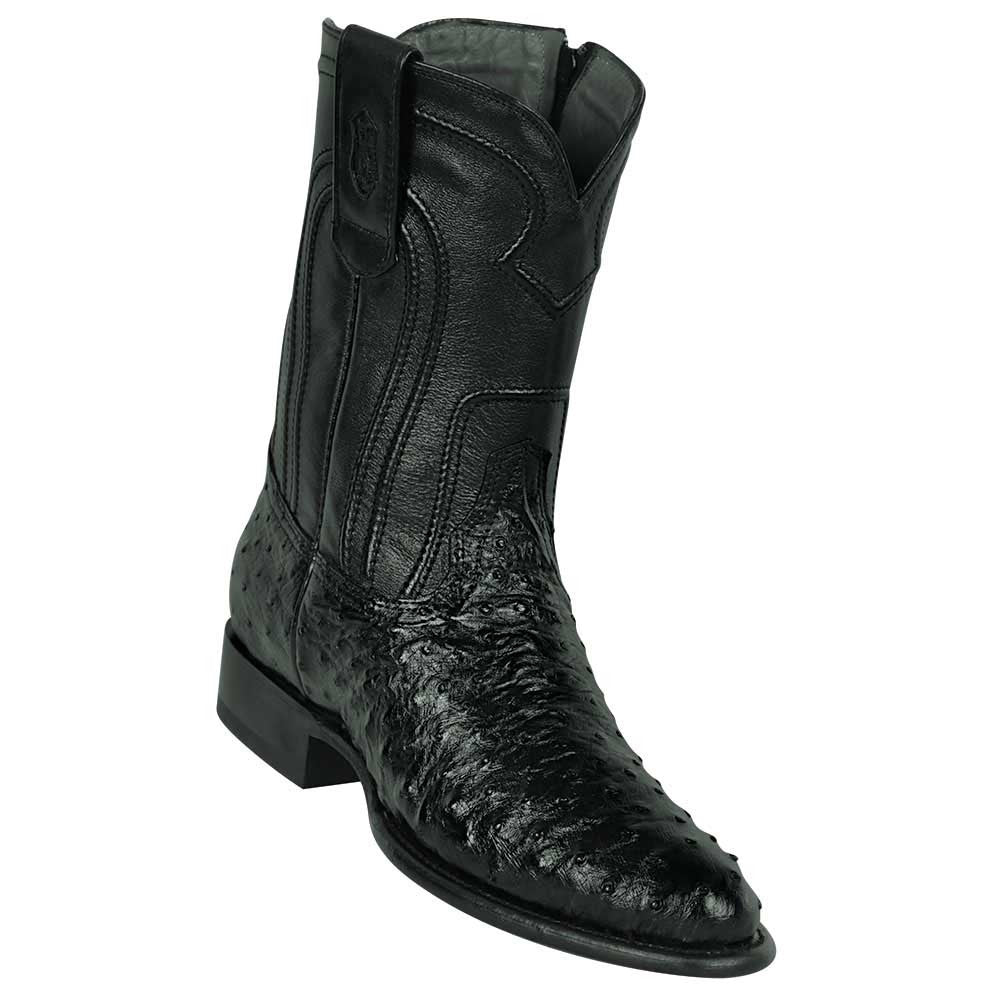 Los Altos Men’s Genuine Ostrich Black Roper Toe Boots with Zipper
