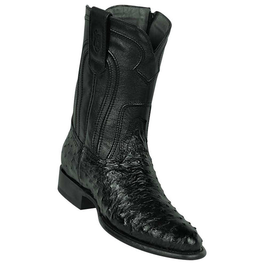 Los Altos Men’s Genuine Ostrich Black Roper Toe Boots with Zipper