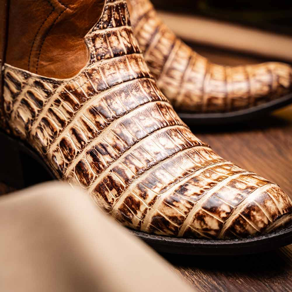 Phoenix Genuine Caiman Belly Skin Stone Orix Cowboy Boot | Marco Di Milano Western Boots