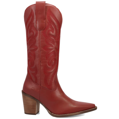 Hensley Leather Red-on-Red Embroidered Wooden Block Heel Snip Toe Women Boot | Dingo Western Cowgirl Boots