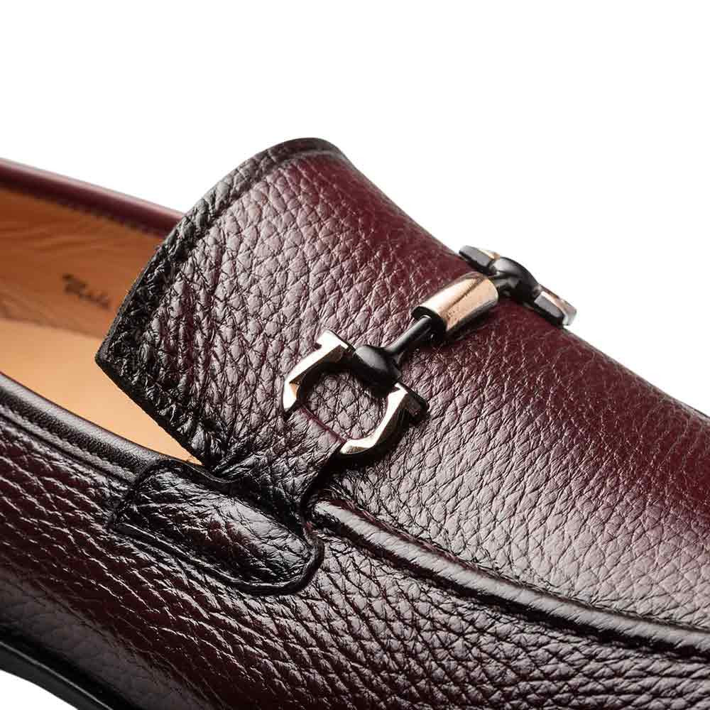 Marinelli Deerskin Ornament Burgundy Moc Toe Slip On | Mezlan Dress Loafer for Men