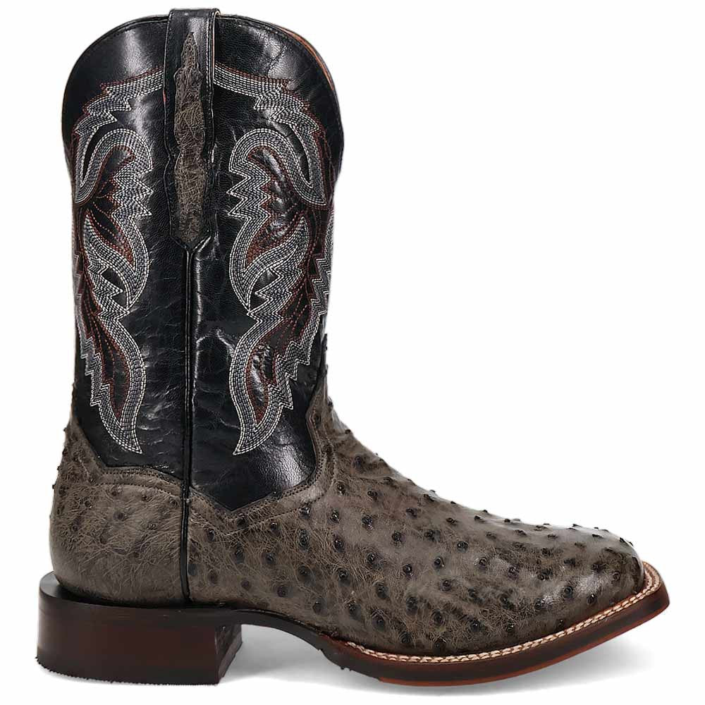 Dan Post Alamosa Grey Ostrich Quill Western Cowboy Leather Boots (USA Men Size)