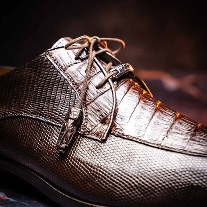 Merida Genuine Caiman and Lizard Skin Brown Dress Derby | Marco Di Milano