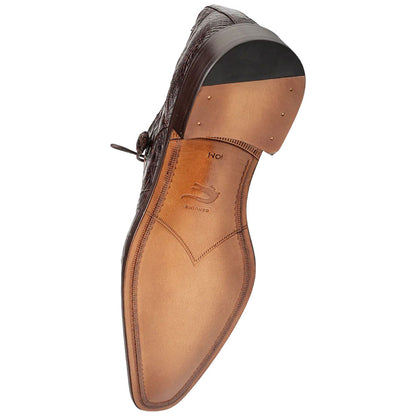 Mezlan Riverside Crocodile Skin Cap Toe Brown Derby Lace Up Shoes