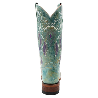 Ferrini Dreamer Sea Foam Embroidered Full Grain Leather Narrow Square Toe Boots