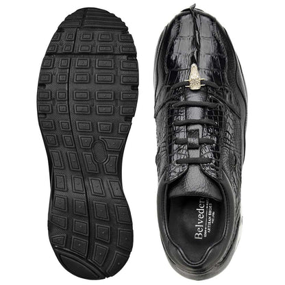 Belvedere Men’s Genuine Caiman Crocodile and Calf Black Sneaker - Rex