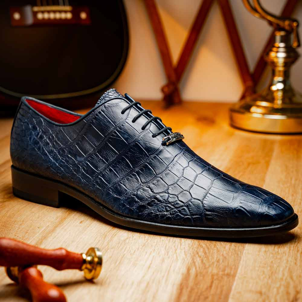 Bono Men’s Genuine Alligator Skin Oxfords | Marco Di Milano Exotic Shoes in Navy