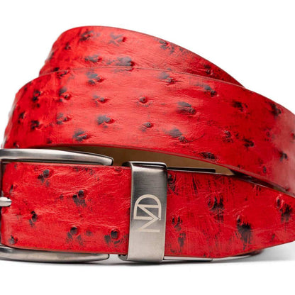 Domenico Men’s Genuine Exotic Ostrich Belts With Brushed Chrome Buckle | Marco Di Milano Exotic Belt in Red