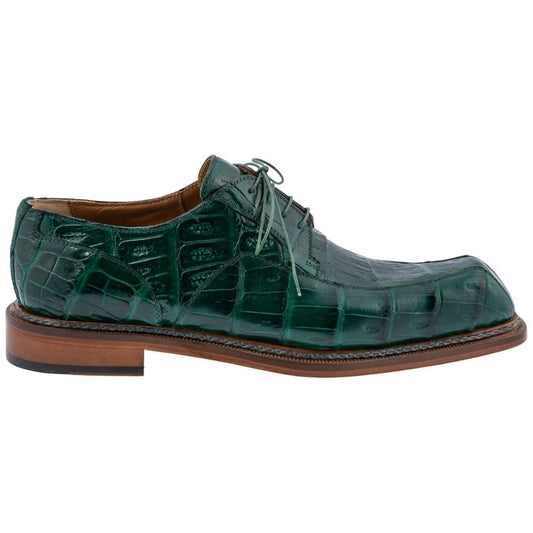 MAURI Shoes Dome Men’s Baby Crocodile Leather Hunter Green Derby Lace-Up Luxury Dress Shoes