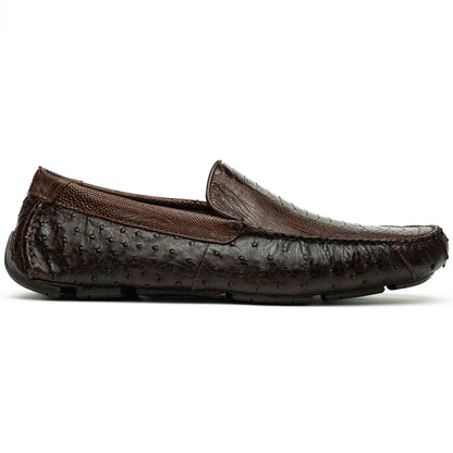 Alba Men’s Kango Tabac Genuine Ostrich Leg Driving Shoes | Marco Di Milano
