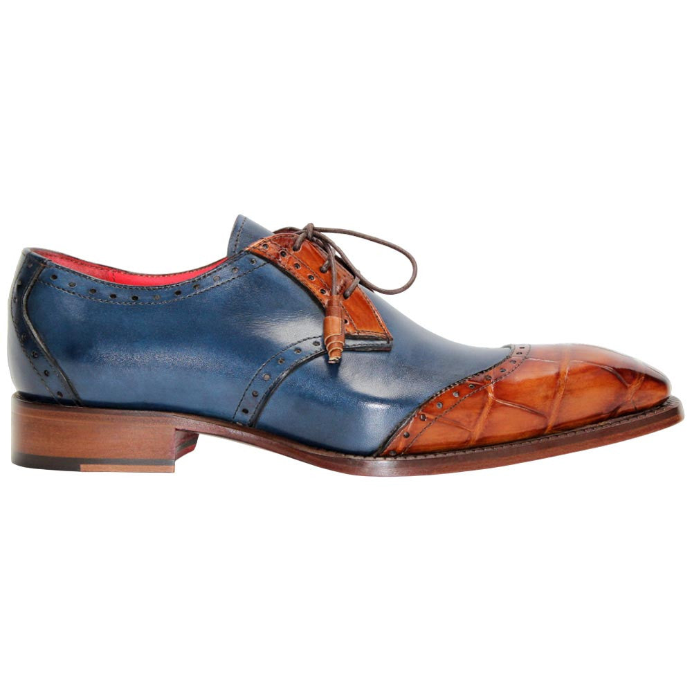 Fennix of Italy Genuine Alligator Skin JAX Cognac/Navy Derby Shoes (US Men Size)