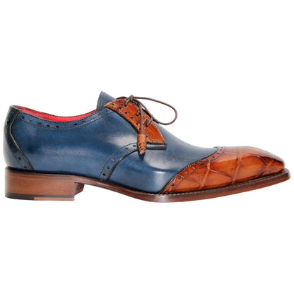 Fennix of Italy Genuine Alligator Skin JAX Cognac/Navy Derby Shoes (US Men Size)