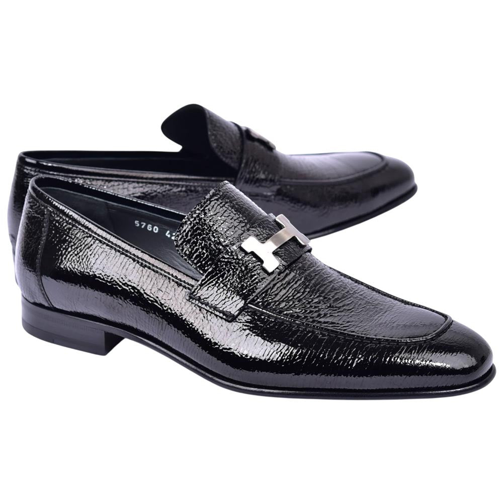 Corrente Men's Vita Calf Skin H-Buckle Loafer - Black