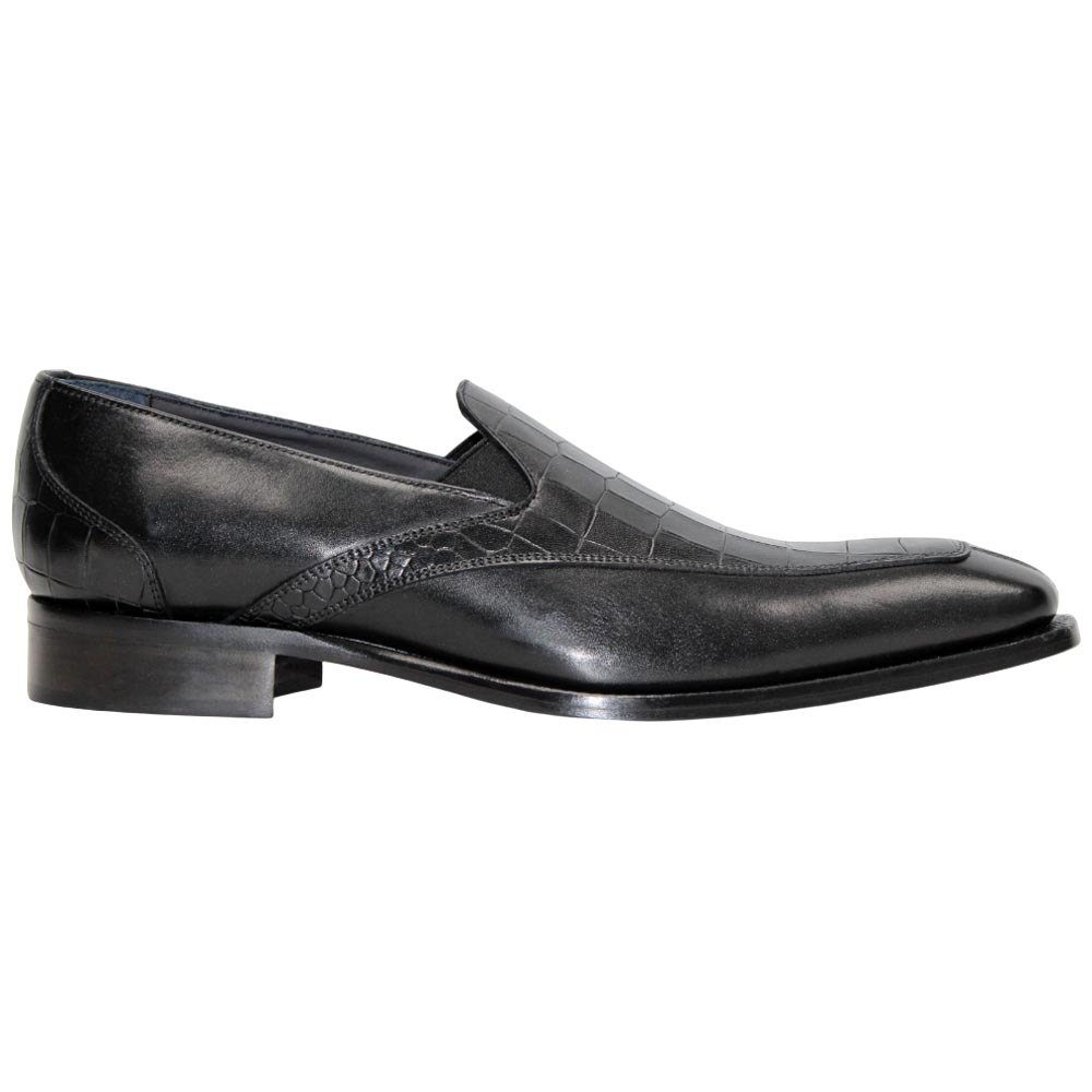 Duca Trento Men's Shoes - Black Crocodile Print - Calf-Skin Leather Slip-On