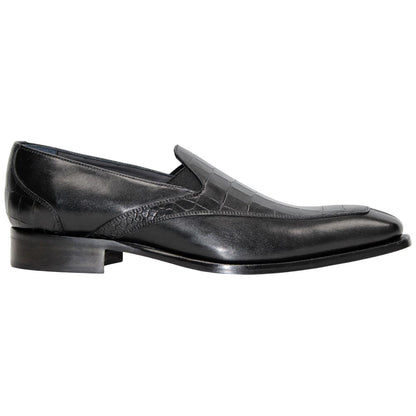 Duca Trento Men's Shoes - Black Crocodile Print - Calf-Skin Leather Slip-On