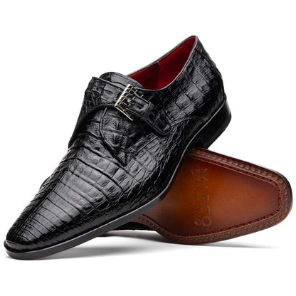 Rovigo Black Men’s Genuine Caiman Crocodile Dress Monk Strap | Marco Di Milano