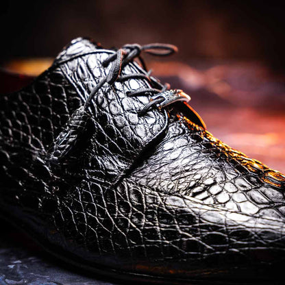 Leonardo Men’s Genuine Caiman Crocodile Dress Derby | Marco Di Milano Exotic Shoes in Black