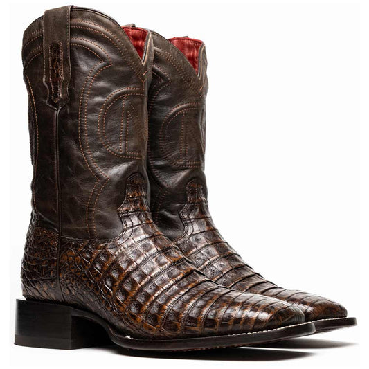 Tucson Genuine Caiman Belly Skin Aged Brown Cowboy Boot | Marco Di Milano Western Boots