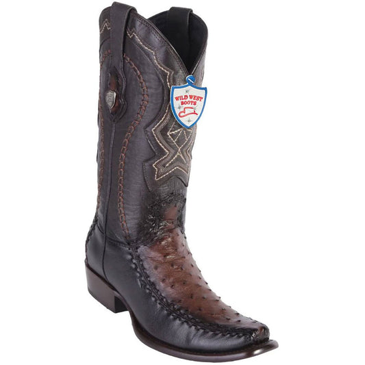 Wild West Brown Textured Genuine Ostrich & Leather Boots