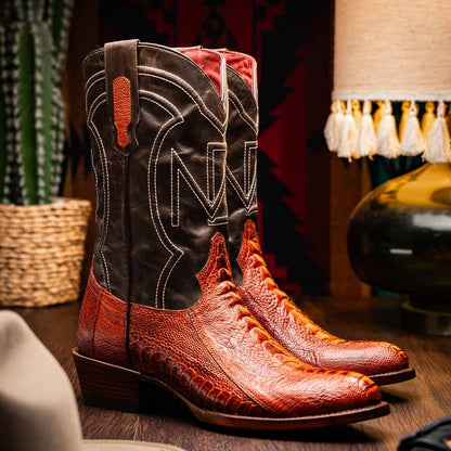 Denver Genuine Ostrich Leg Skin Cognac Cowboy Boot | Marco Di Milano Western Boots