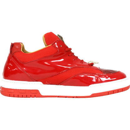 Mauri Breeze Men's Red Exotic Crocodile / Fabric / Patent Leather Casual Sneaker