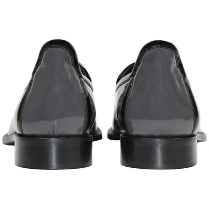 Duca Fano Grey/Black Genuine Italian Patent Leather Tassel Loafer Shoes