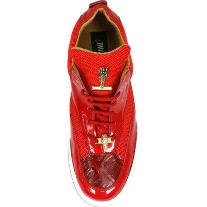 Mauri Breeze Men's Red Exotic Crocodile / Fabric / Patent Leather Casual Sneaker