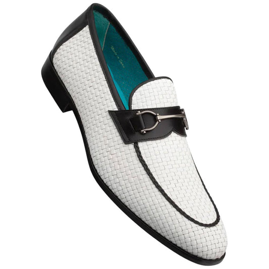 Mezlan Men's SALVA Hand-Woven Bit Loafer in White/Black