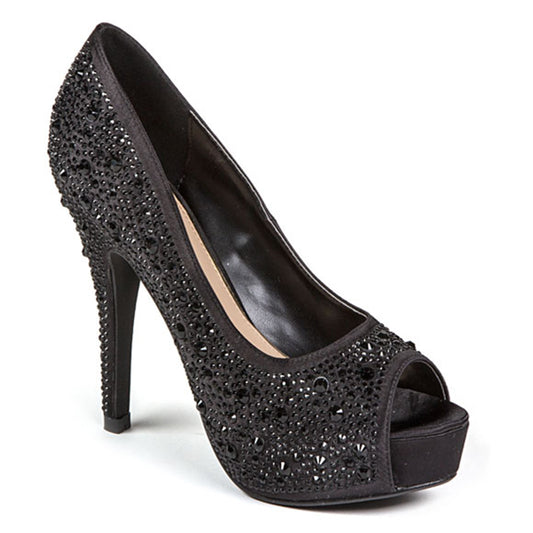 Lady Couture Lauren Black Embellished Peep-toe Heels
