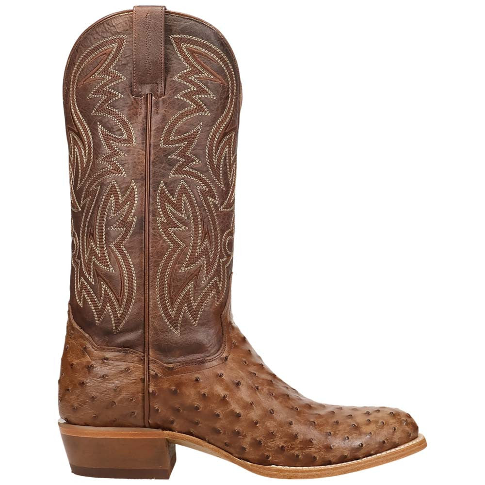 Dan Post Gauge Men's Brown Full Quill Ostrich Cowboy Boot - 13" Shaft, Round Toe