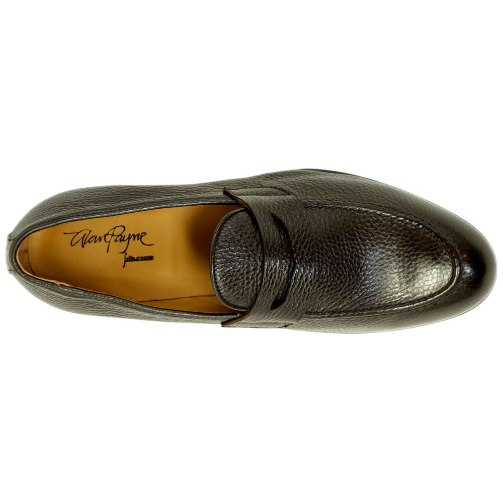 Alan Payne Men's Carlo Brown Round Toe Pebble Grain Italian Calfskin Penny Loafer