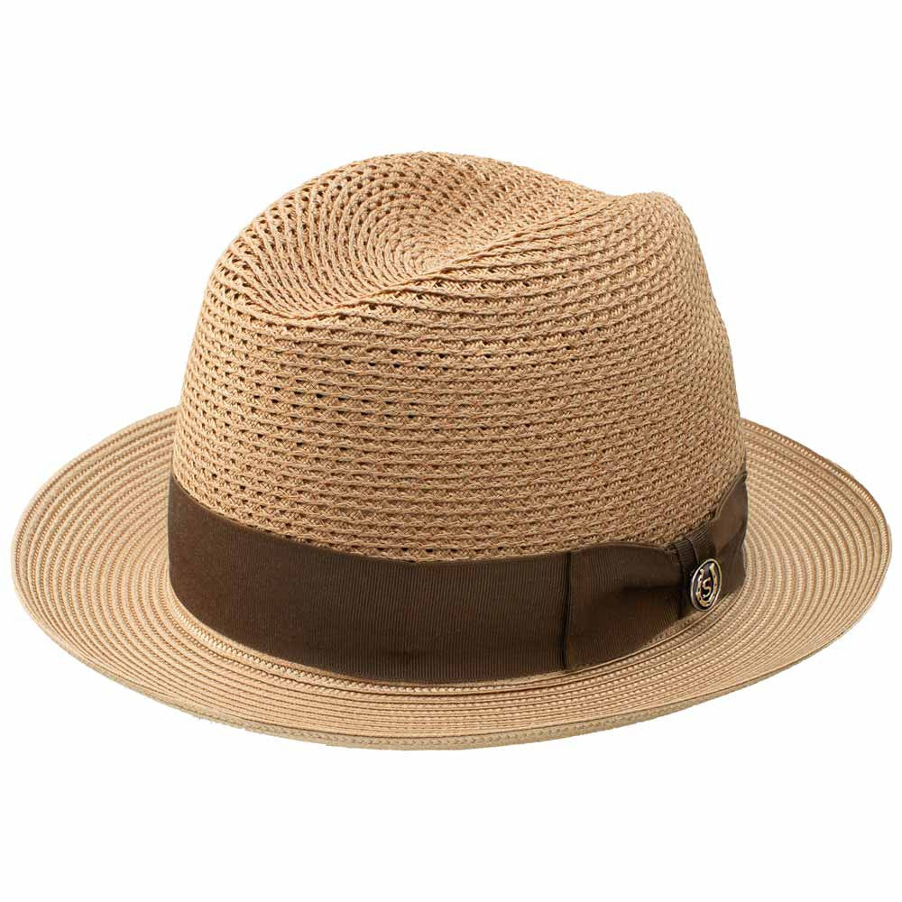 Stetson Madison Straw Fedora Cognac Hat with Vented Crown