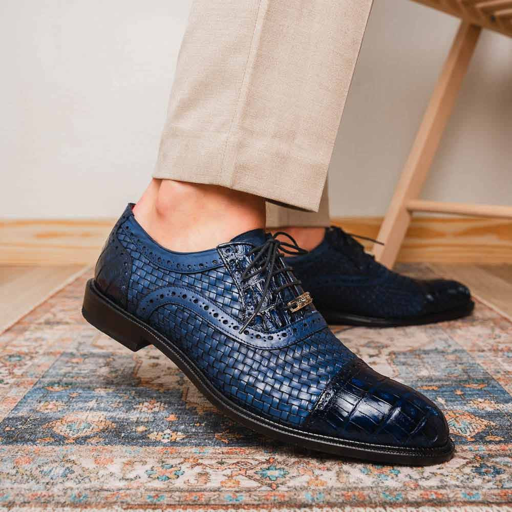 John Woven calfskin Genuine Caiman Crocodile Cap Toe Oxford | Marco Di Milano