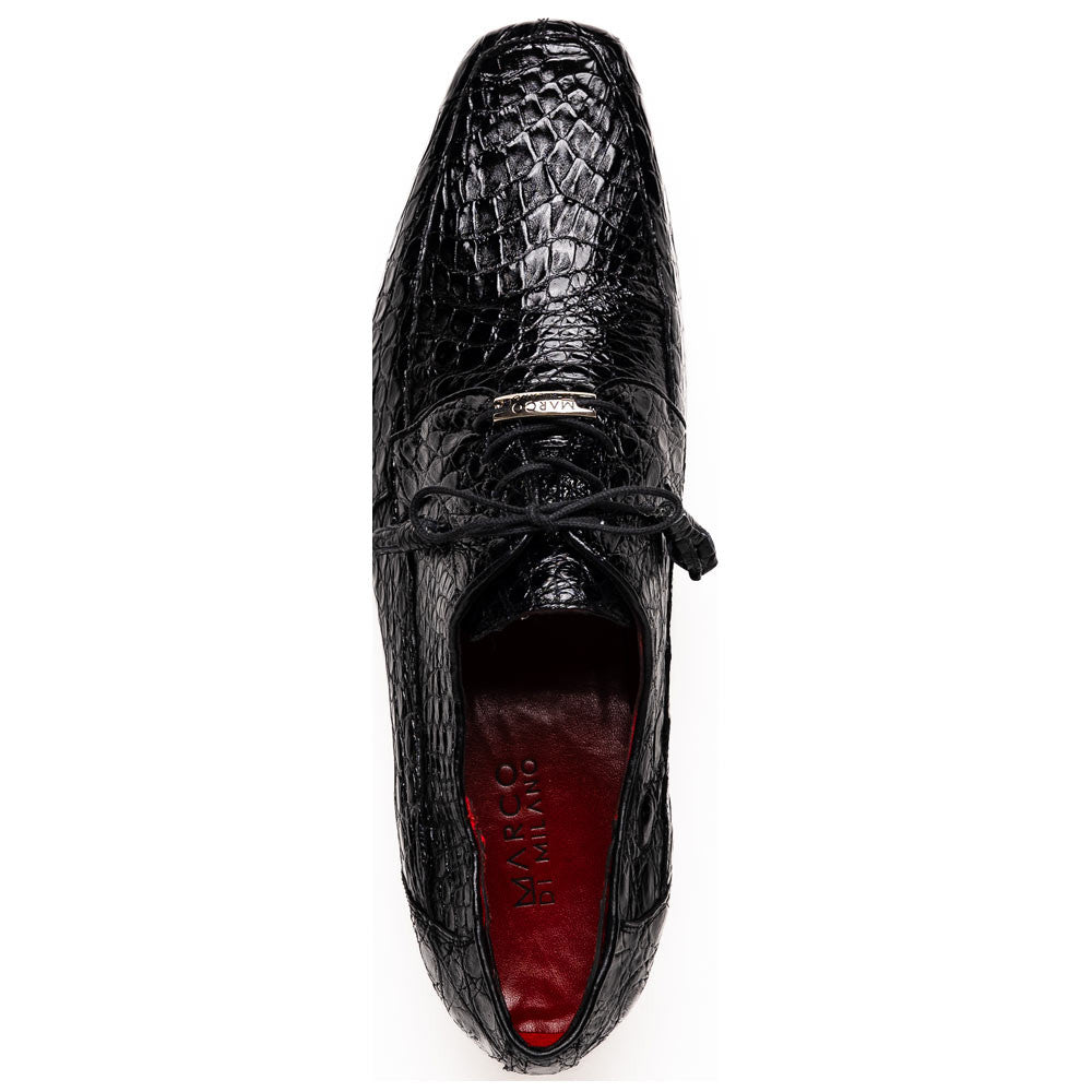 Leonardo Men’s Genuine Caiman Crocodile Dress Derby | Marco Di Milano Exotic Shoes in Black